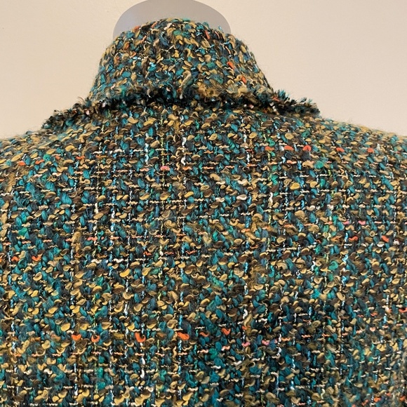 Lafayette 148 Blazer multicolor green drape collar fantasy tweed jacket size six - Picture 4 of 8